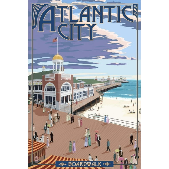 Art.com Atlantic City, New Jersey - Boardwalk Art Print by Lantern Press, 12" x 18"