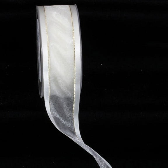 The Ribbon People Ivory and Gold Edged Craft Ribbon Trim with Gold Setting 1.5" x 30 Yards