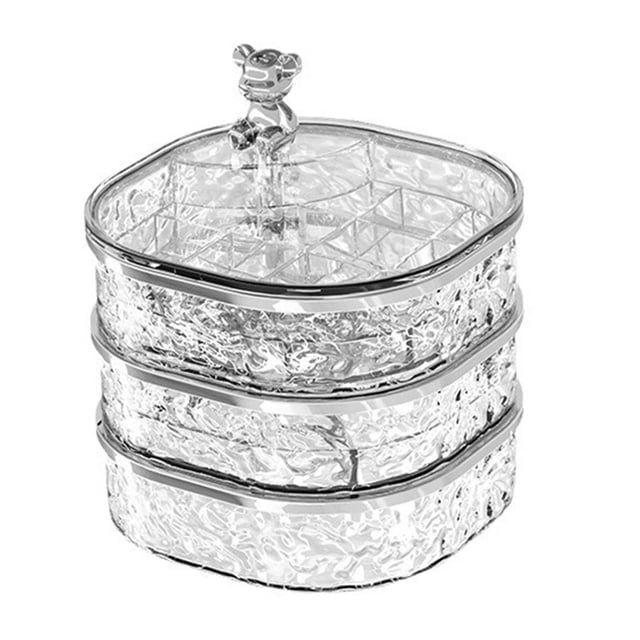 lionlar Rotating Jewelry Box Hair Accessories Organizer Multipurpose 3 Layers Jewelry Organizer Box for Hairpins Earrings Rings Party Clear