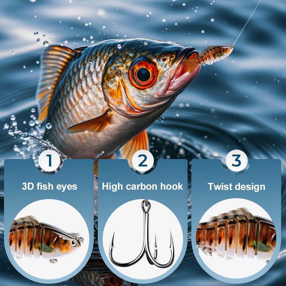 Upgraded Swimming Bait,Fishing Lure Kit Topwater Bass Lures Fishing Lures Slow Sinking Swimming Lures Multi Jointed Swimbait Lifelike Hard Bait Trout Perch