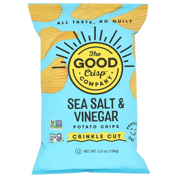 (Pack of 12), The Good Crisp Company Sea Salt & Vinegar Crinkle Cut Chips, 5.5 oz