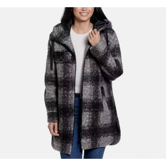 Weatherproof Ladies' Size XS (0-2), Boucle Hooded Jacket, Black Plaid