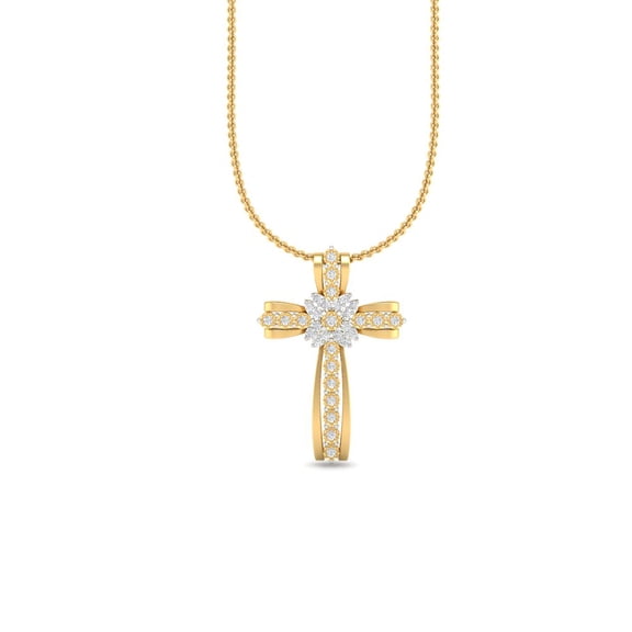 Forever Jewels 1.50Ct Round Cut Moissanite Women Cross Pendant Necklace 14K Yellow Gold Plated