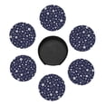 thumbnail image 5 of Blue And White Dog Paws On Dark Blue Background Coasters With Leather Holder Set Of 6 Round Coasters for Home and Kitchen Decor, 5 of 7