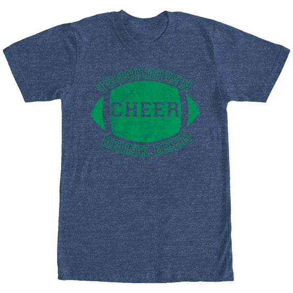 Men's CHIN UP Football Touchdown Cheer Drink Beer  Graphic Tee Navy Blue Heather Small