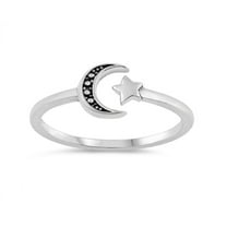 Sterling Silver Crescent Moon And Star Ring Size 10
