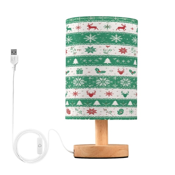 Green Christmas Tree Bohemian Style Table Lamp, Fully Dimmable Nightstand Lamp with USB and Linen Fabric Shade, Modern Gifts for Bedroom, Living Room, Office