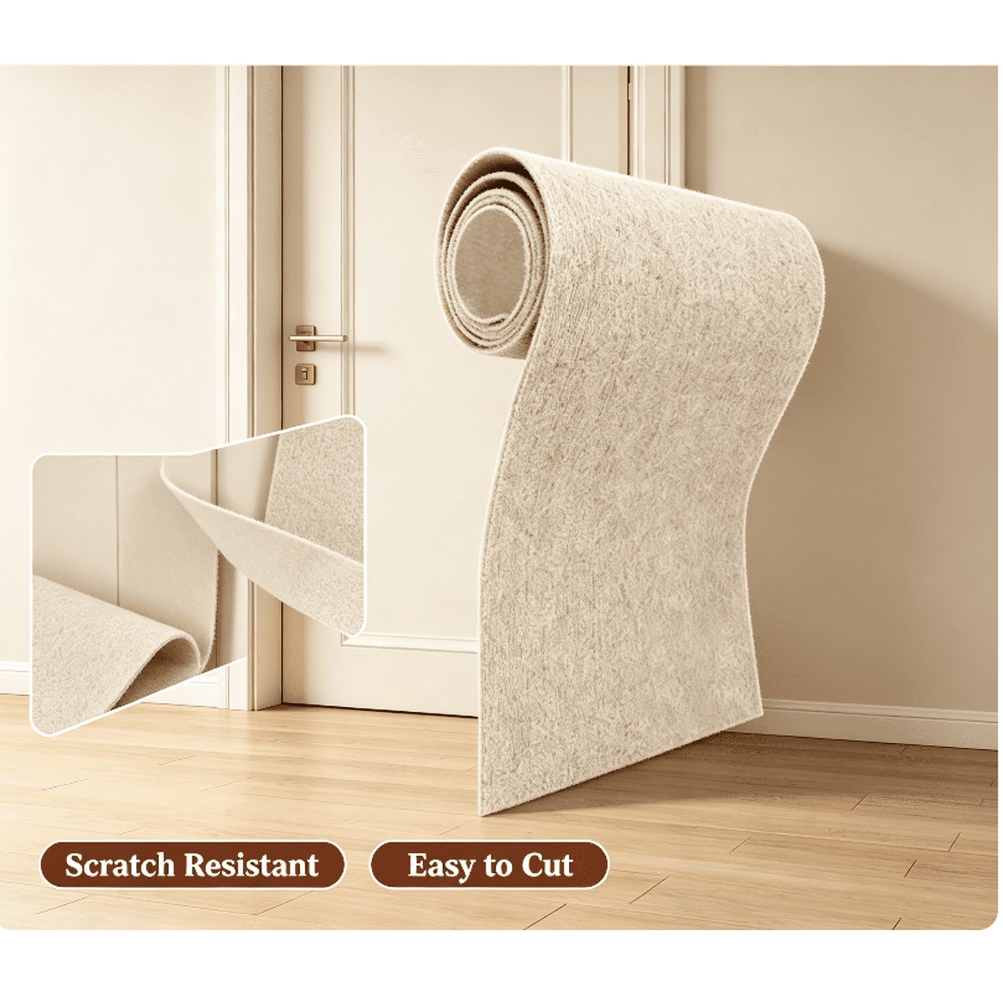 Cuttable Self‑Adhesive Cat Scratching Pad Durable Carpet Sheet for Refurbish Cat Tree Anti‑Scratch Furniture Sofa Protector for Household Cats (Khaki L/40*100cm)