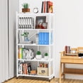 thumbnail image 3 of Lifetime Appliance Parts 5-Tier Foldable Storage Shelf with Wheels - Metal Collapsible Shelving Unit Display, Rolling Cart for Books Kitchen Storage Shelves, Pantry & Closet Organizer - WHITE, 3 of 8