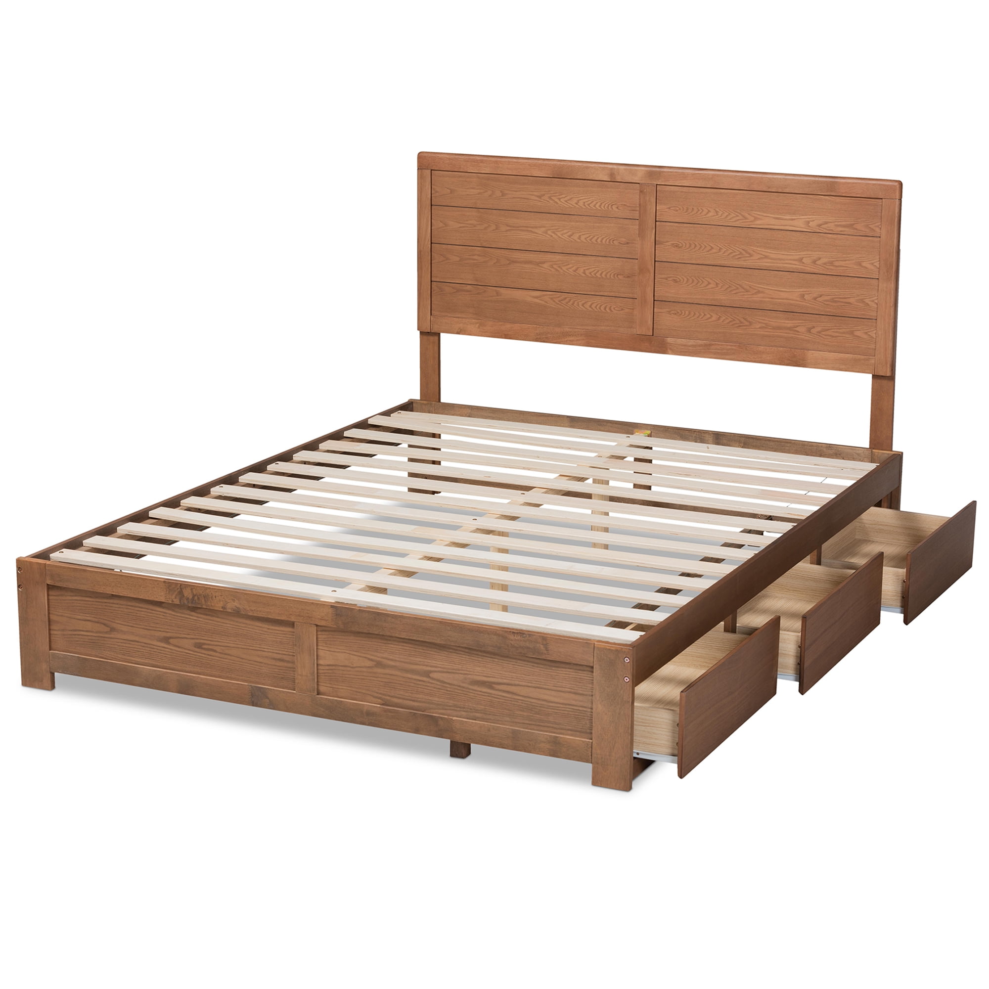 Baxton Studio Lisa Modern and Contemporary Transitional Ash Walnut Brown Finished Wood Queen Size 3-Drawer Platform Storage Bed