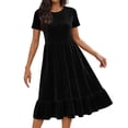thumbnail image 1 of JGGSPWM Robe Vintage en Velours pour Femme Couleur Unie Ample Col Rond Manches Courtes Taille Élastique à Volants Superposés Ligne A Fluide Robe Maxi Noir TG, 1 of 9