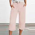thumbnail image 2 of Yubnlvae Linen Bubble Wrinkle 3/4 Pants - Women's Lightweight Muslin Cropped Trousers, Elastic Waist Beach Pants with Pockets for Summer (Pink | 3XL), 2 of 5