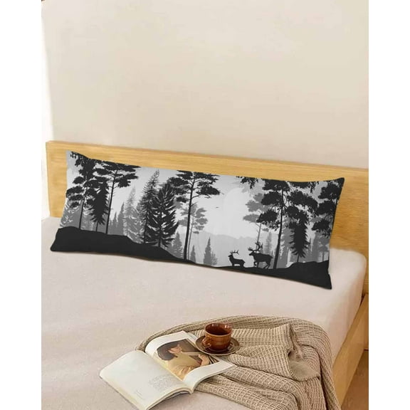 Gray Forest Deer Throw Pillow Cover,Tree Animal Silhouette Modern Aesthetic Rectangle Decorative Pillow Case Protector Soft Cushion Cover Lumbar Pillowcase for Couch Sofa Bedroom Car Decor 20x54 Inch