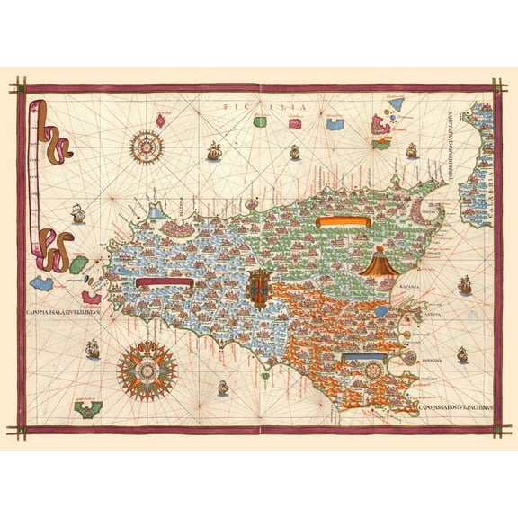 Historic Map - Sicily Italy - Martines 1587 - Vintage Wall Art