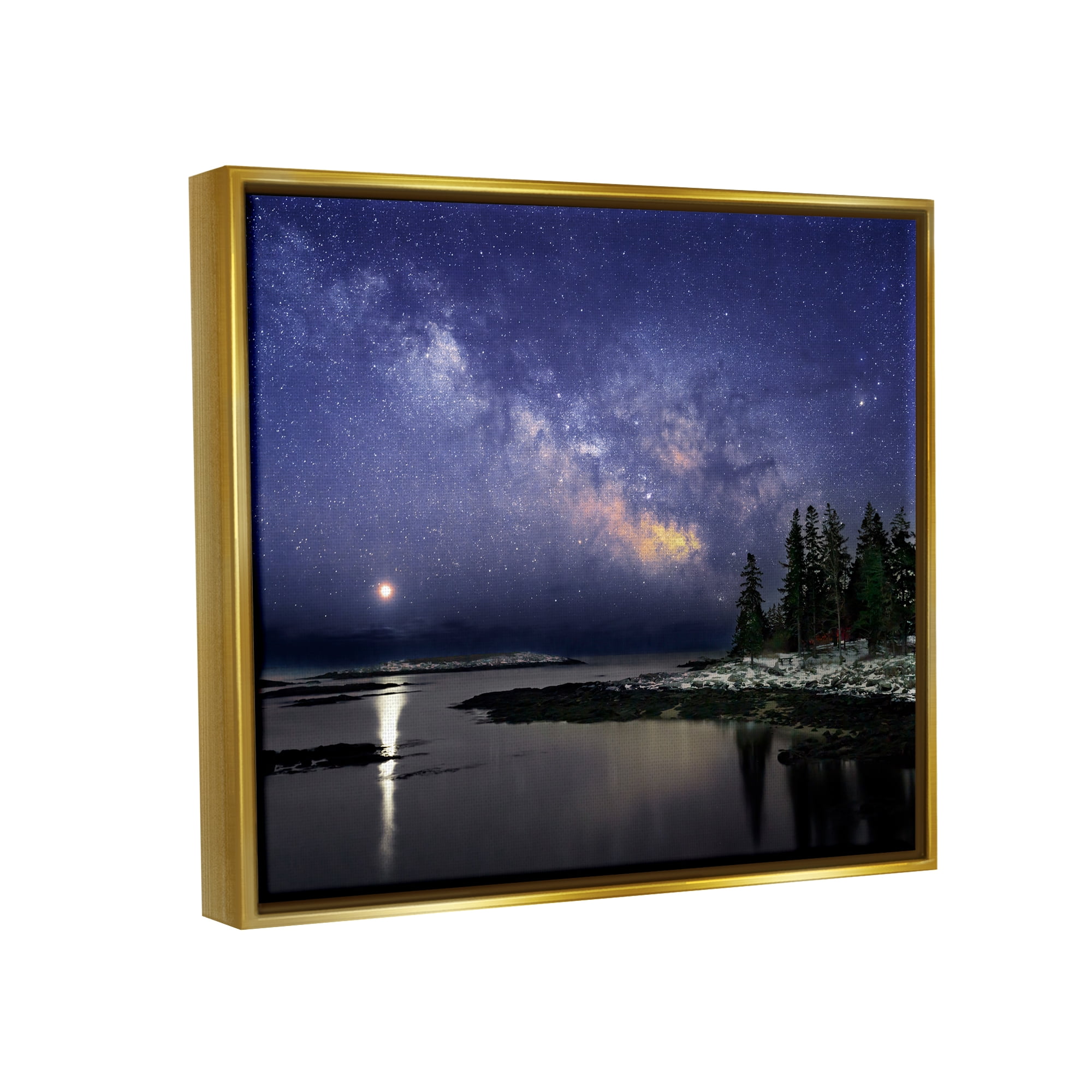 Stupell Galaxy Stars Over Coastal Winter Night Landscape Photography Gold Floater Framed Art Print Wall Art