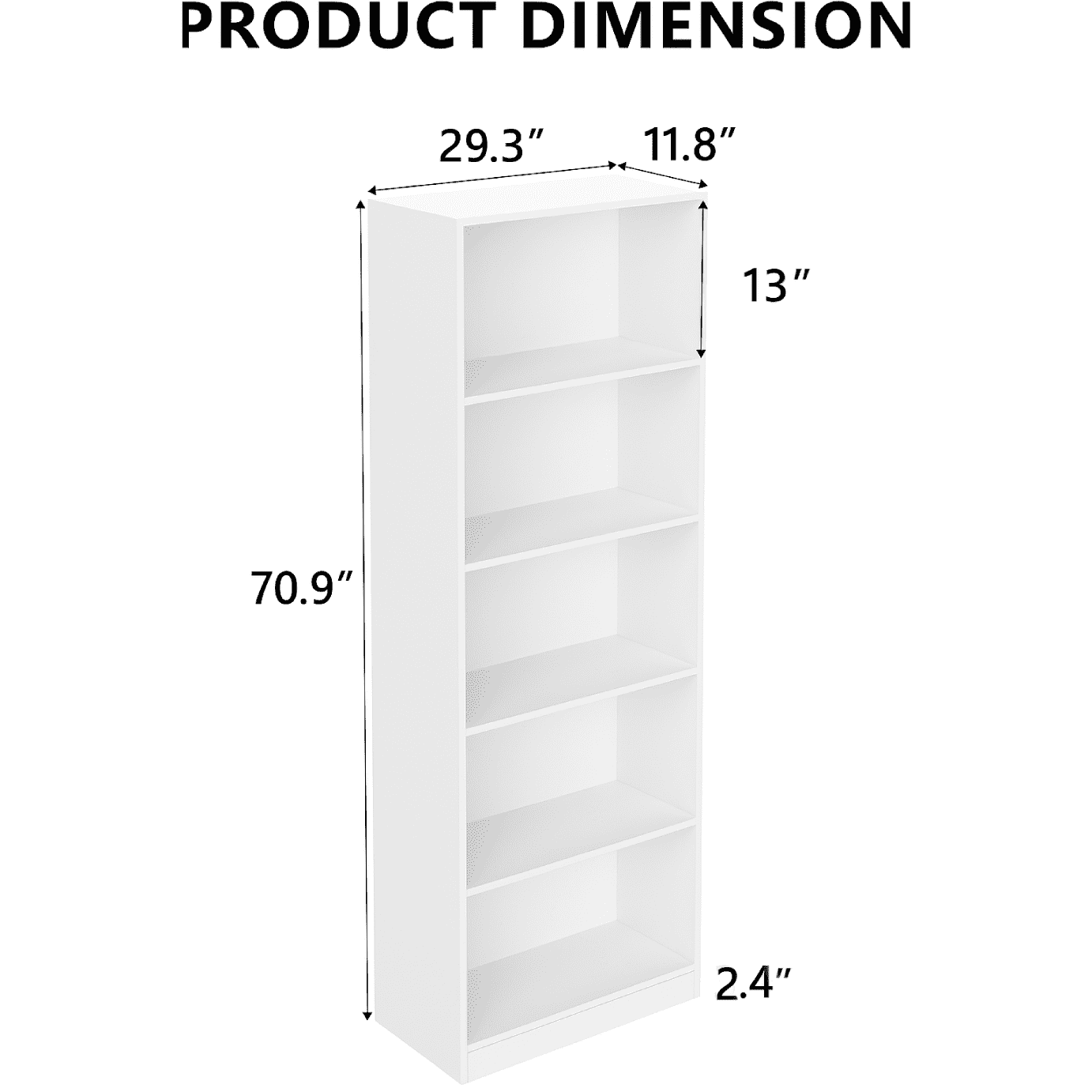 Homy Casa 71" White Tall Dresser Cabinet, 5-Tier Open Shelf Organizer for Bedroom