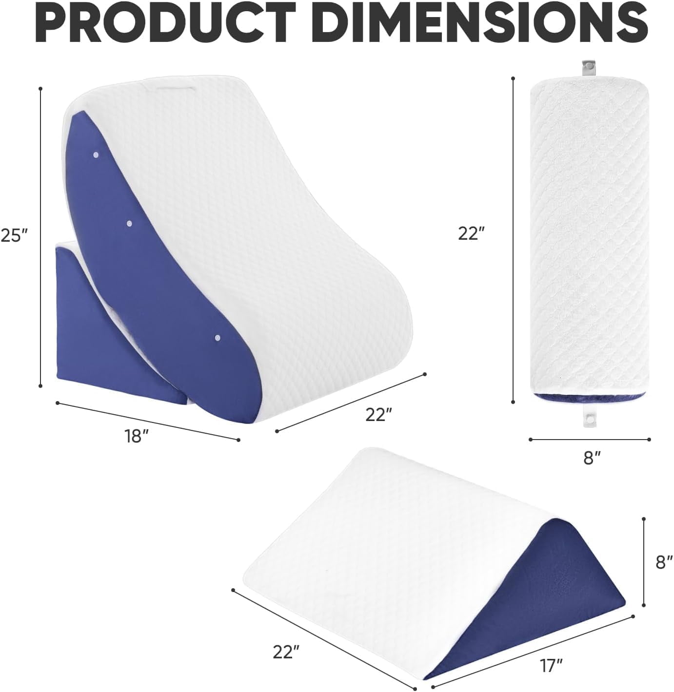 4 PCS Wedge Pillow Set for After Surgery, Memory Foam Orthopedic Bed Wedge Pillow Set, Adjustable Bed for Sleeping, Acid Reflux Relief, Post Surgery Recovery, Back Support, Leg Elevation, Blue
