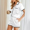 thumbnail image 5 of hotojiny Womens 2 Piece Satin Pajamas Set Soft Button Down Short Sleeve Shirts Sleepwear with Shorts Loungewear, 5 of 7