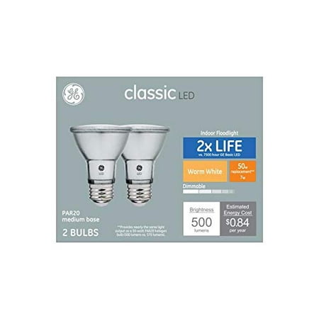GE Classic 2-Pack 50 W Equivalent Dimmable Warm White Par20 LED Light Fixture Light