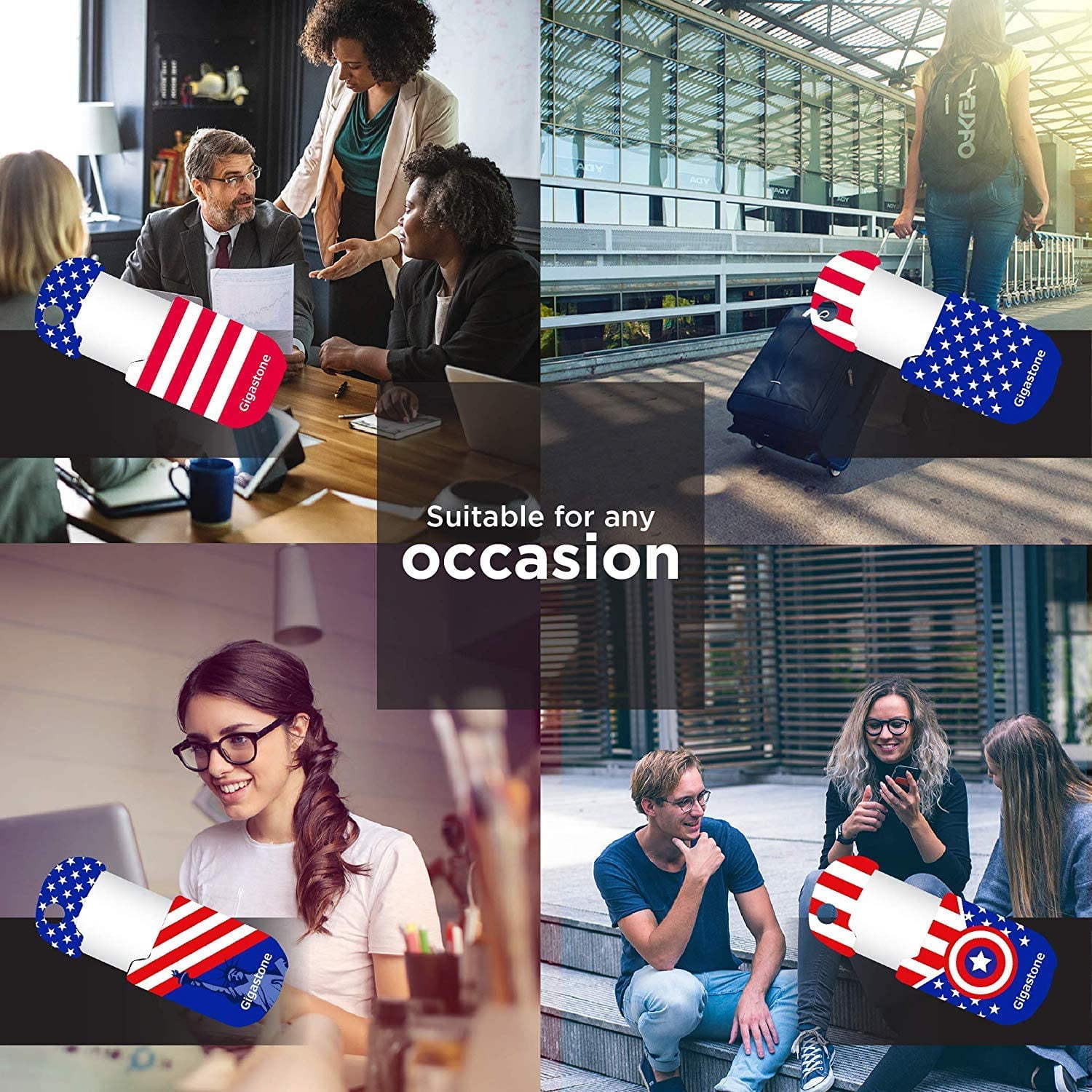 Gigastone V10 32GB 4-Pack USB2.0 Flash Drive, American Patriot Style, Capless Retractable Design Pen Drive