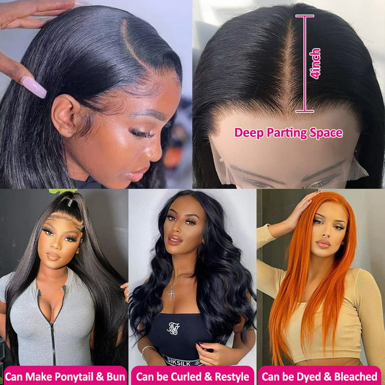 16inch Lace Front Wigs Human Hair Straight Human Hair 13x4 Lace Frontal  Wigs For Black Women With Baby Hair 180% Density Transparent Brazilian  Virgin