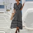 thumbnail image 5 of Women's Summer Maxi Dresses Plus Size V-Neck Short Sleeve Wrap Front Flared Striped Dress, 5 of 6