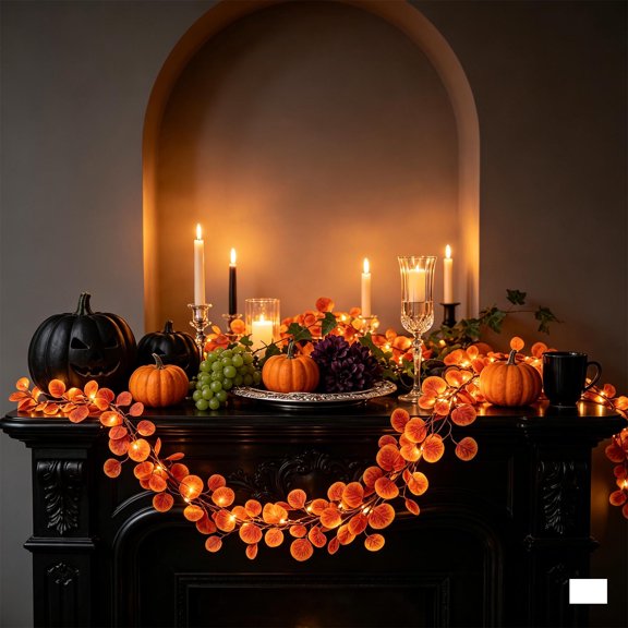 Eolstice Halloween Vines Wall Decor, Foliage Leaves with Decorative Lights, Fireplace Handrail Decoration, Home Party Decoration