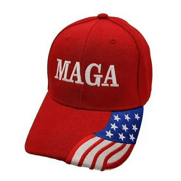 MAGA Custom Embroidered Hat w/Flag Bill (Red)