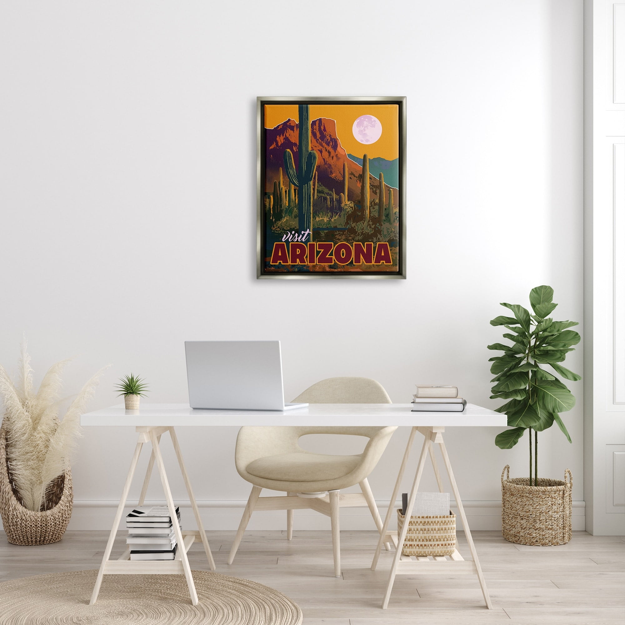 Stupell Industries Visit Arizona Brilliant Desert Sky Arid Vegetation Graphic Art Luster Gray Floating Framed Canvas Print Wall Art, Design by David Owens Illustration