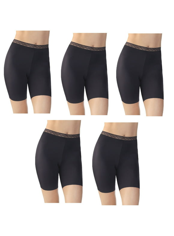 Vassarette Women's 5-Pack Invisibly Smooth Slip Short, Style 12385, Black, XXX-Large/10