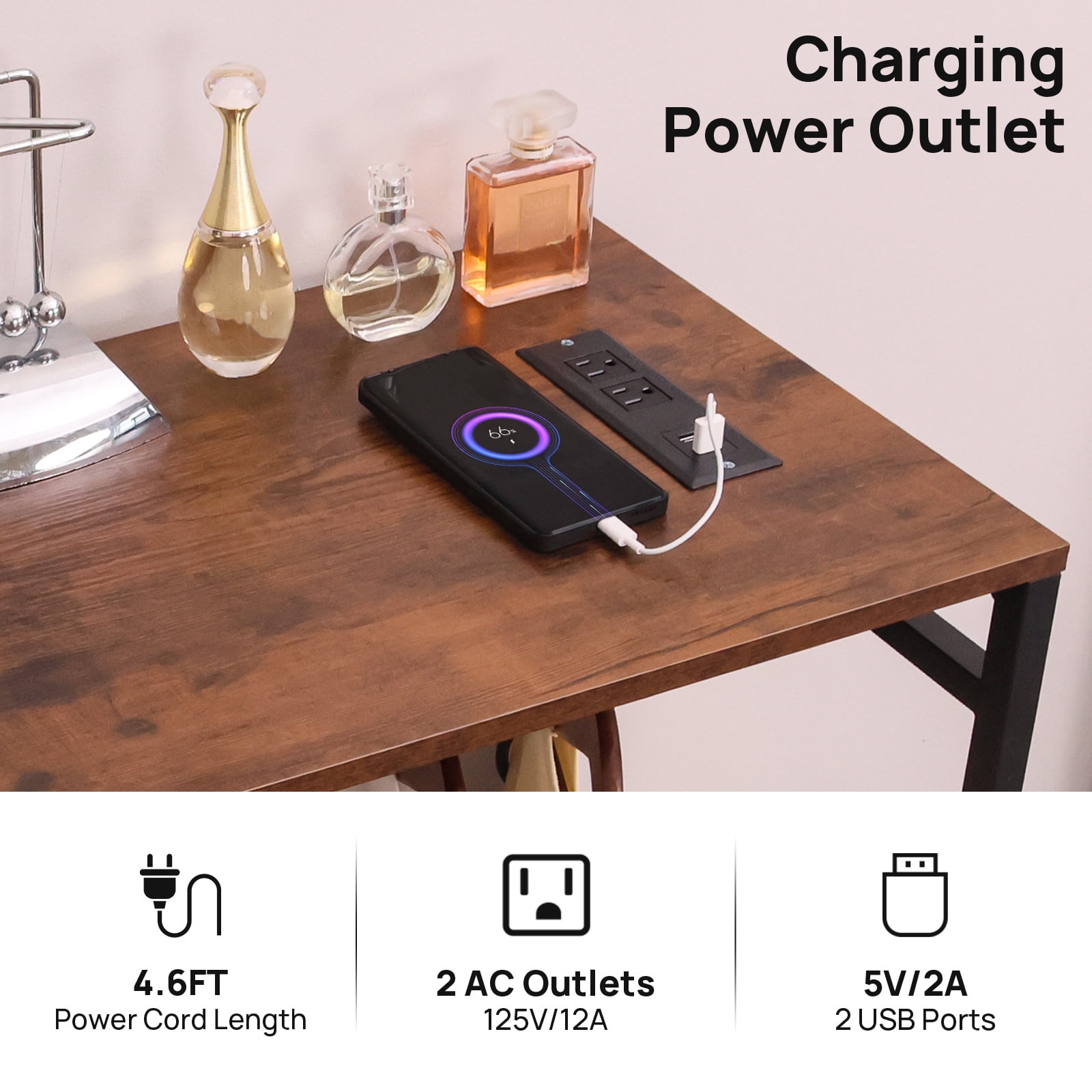 Walsport Dresser for Bedroom with Clothes Rack, 5 Drawers Dresser with Charging Station & LED Lights,Storage Chest of Drawers with Wheels, Wooden Top, Lockable Wheels, Bedroom, Closet(Brown)