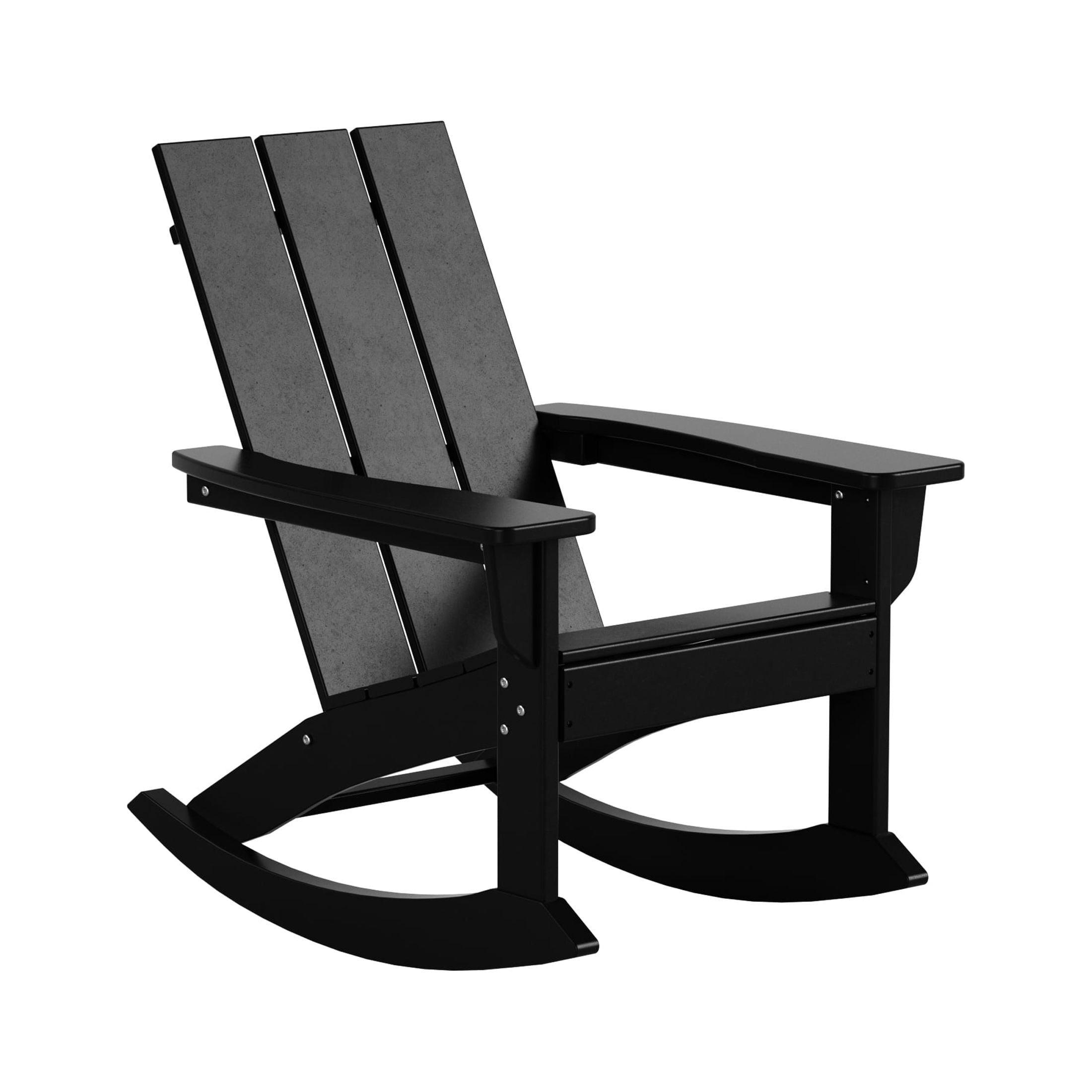 WestinTrends Ashore 3 Piece Patio Rocking Chair Set, All Weather Poly Lumber Adirondack Rocker Bistro Set Porch Patio Chairs Set of 2 with Large Side Table, Black