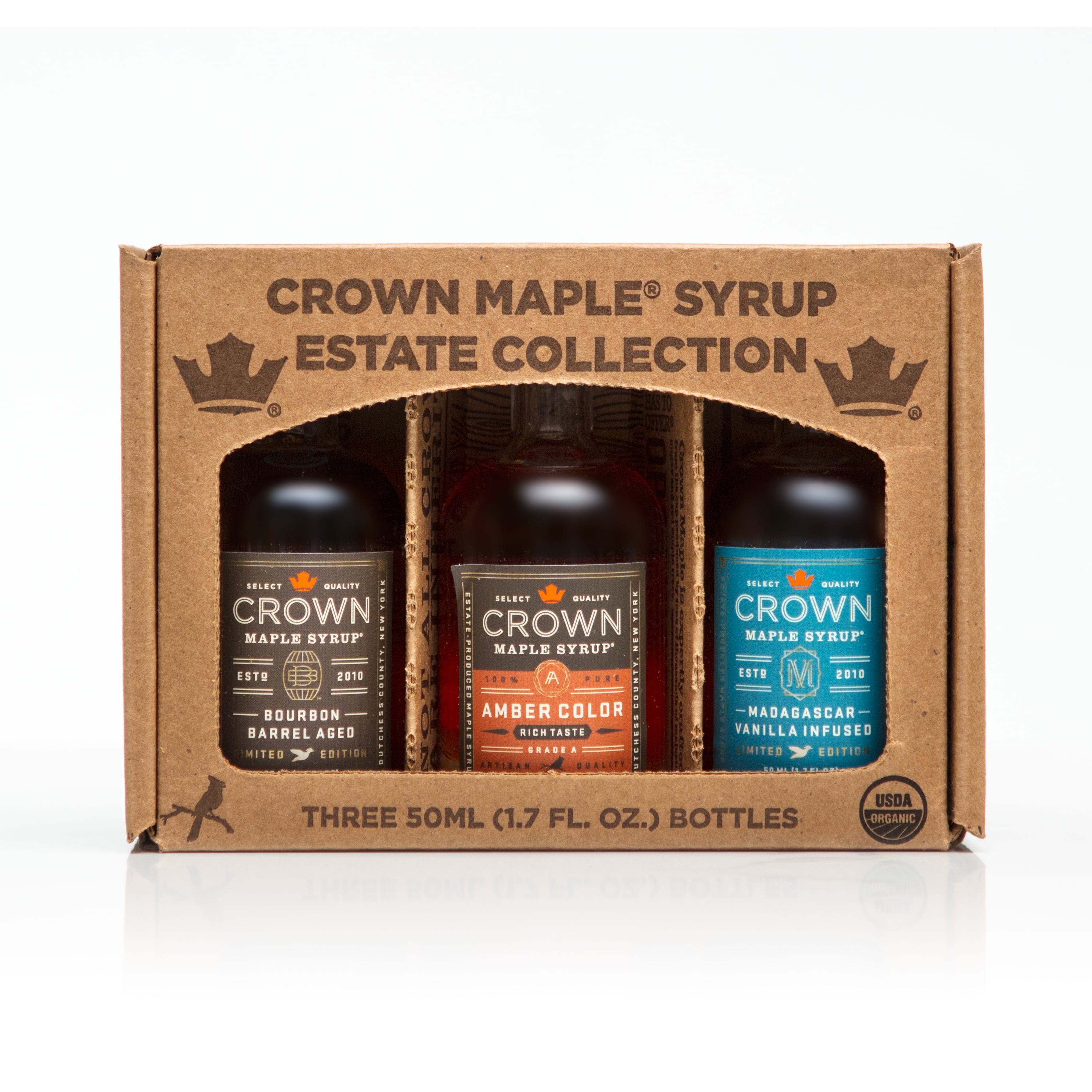 Crown Maple Premium Organic Maple Syrup Trio Collection in Window Box with 31.7 fl. oz. Bottles