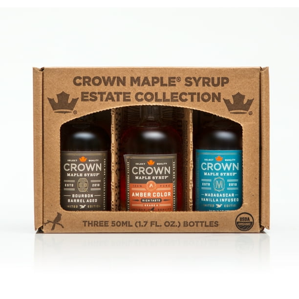 Crown Maple Premium Organic Maple Syrup Trio Collection in Window Box