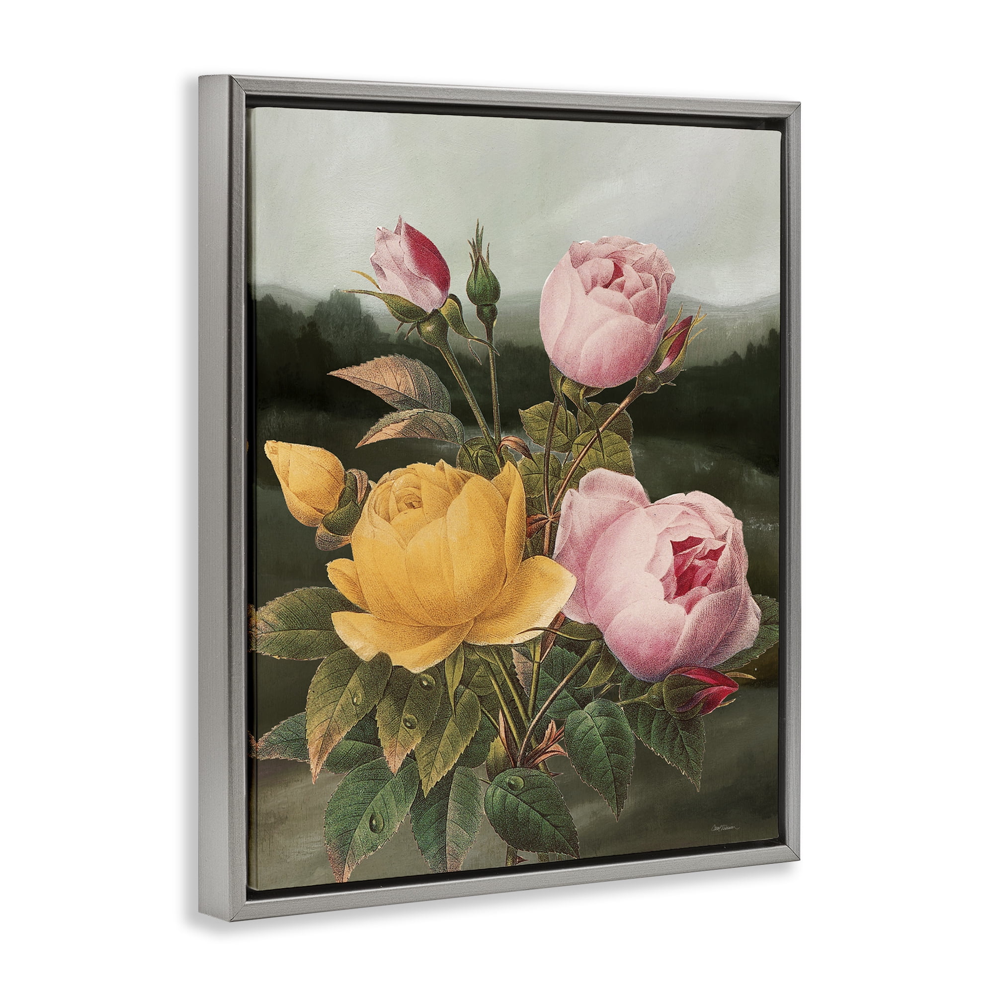 Stupell Industries Vintage Peony Blooms Botanical & Floral Painting Gray Floater Framed Art Print Wall Art, 25 x 31