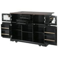 thumbnail image 5 of Harper & Bright Designs Kitchen Island with Drop Leaf and Wheels, Kitchen Storage Cart with 4 Door Shelves, Farmhouse Rolling Kitchen Island with Power Outlet and Visual Glass Door, Black, 5 of 13