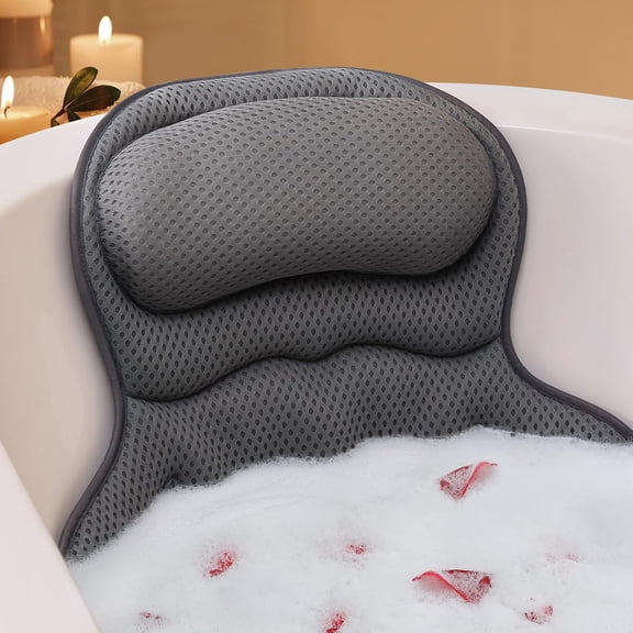 Bathtub Pillow, Comfort Bath Pillows for Tub Neck and Back Support, Luxury Bath Pillow Fast Drying Bathtub Cushion with 4D Breathable Mesh and Non-slip Suction Cup, Black