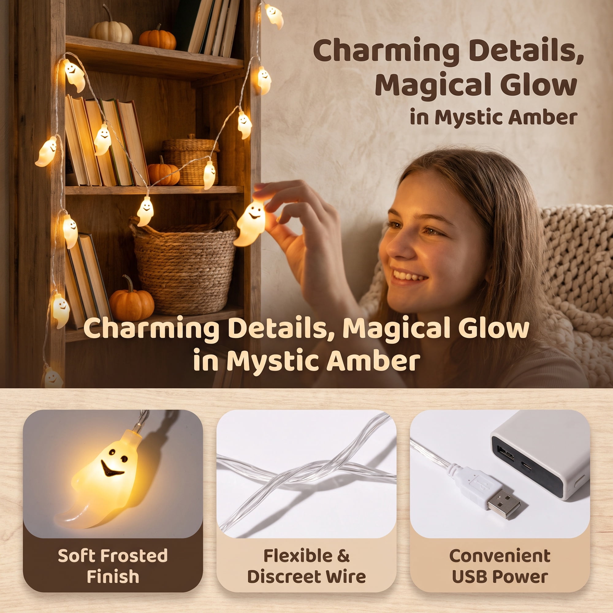Unique Bargains Halloween Jack-O'-Lantern Fairy Twinkle Lights 9.8 ft Ghost USB Powered