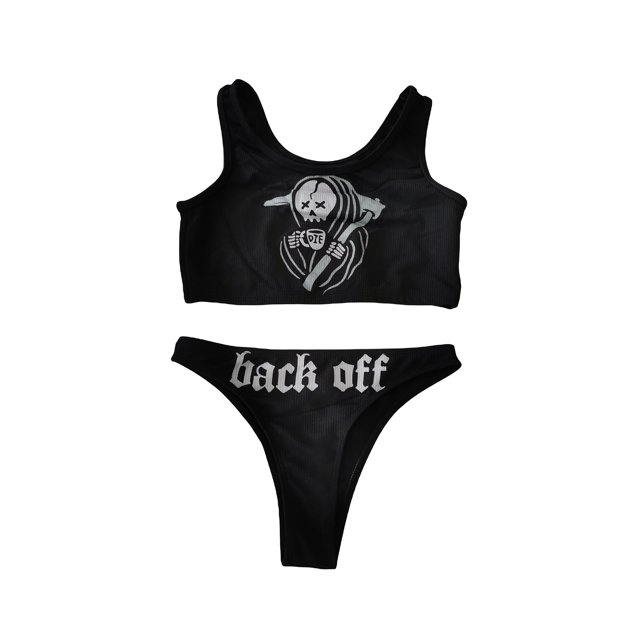 VISgogo - Conjunto de bikini de verano para mujer, 2 piezas, sin mangas, con estampado de patrón, camisetas sin mangas + tanga de cintura baja VISgogo moda