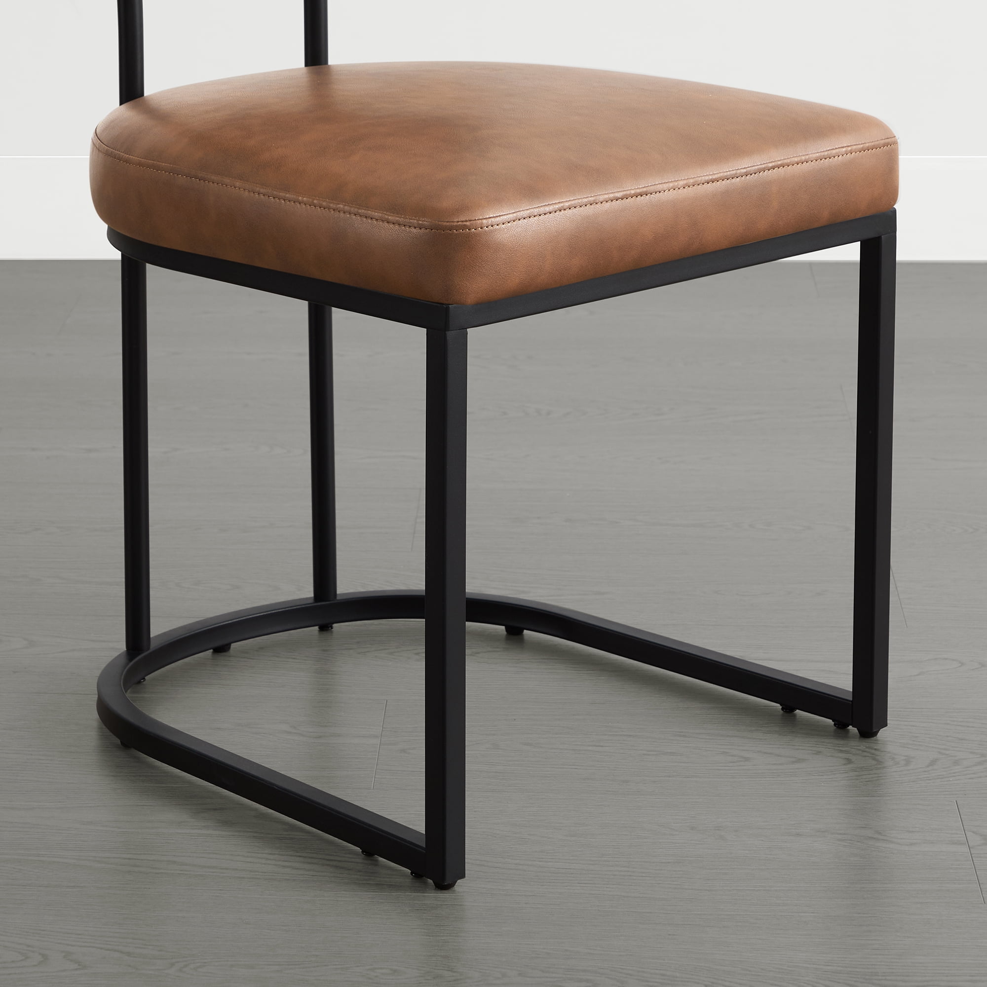 Spruce & Spring Modern Low-Back Metal Dining Chair with Upholstered Seat Set of 3, Brown&Black Metal Frame