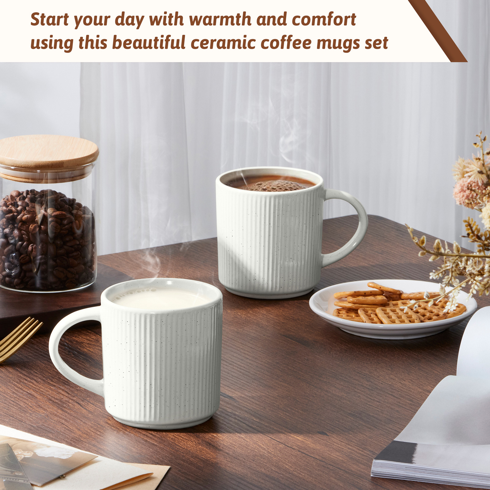 Vesteel Ceramic Coffee Mugs, Set of 6, 12oz, Speckled White photo 8
