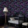 thumbnail image 4 of Peel and Stick Wallpaper Purple Roses Turquoise Butterflies Dark Elegant Floral Wall Mural 17.7in x 9.8ft Self Adhesive Removable Wall Paper Renter Friendly Wallpaper for Nursery Bedroom Cabinets, 4 of 8