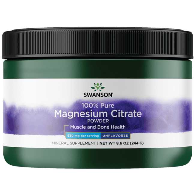 Swanson Magnesium Citrate Powder - 100% Pure 630 mg 8.6 oz Powder