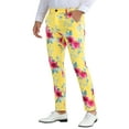 thumbnail image 4 of INSPIRE CHIC  Men's Floral Dressy Pants Flat Front Party Prom Flower Printed Slacks 38 Yellow Pink, 4 of 6