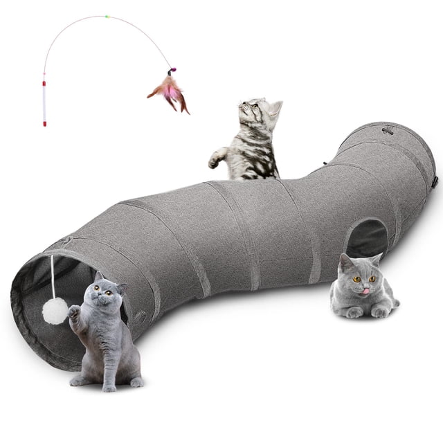 Túnel de gato resistente de tela Oxford plegable en forma de S para gatos interiores tubo interactivo con varita