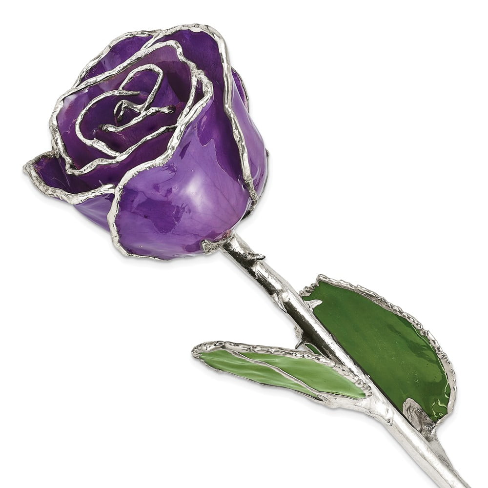 Lacquer Dipped Silver-Tone Trimmed Lilac Rose 