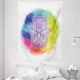 thumbnail image 1 of Hamsa Tapestry, Circle of Dreamy Vivid Colors and Hand of Fatima with Ethnic Esoteric Charm Elements, Wall Hanging for Bedroom Living Room Dorm Decor, 60W X 80L Inches, Multicolor, by Ambesonne, 1 of 2