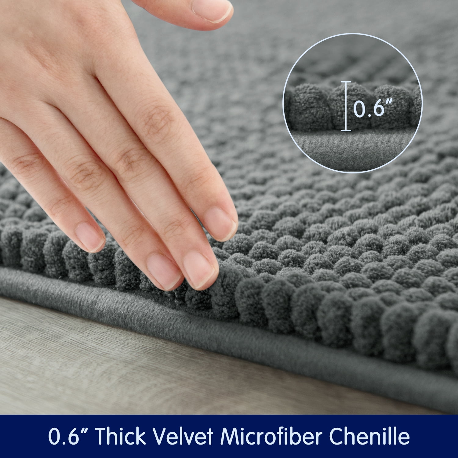 Subrtex Chenille Bathroom Rugs，Extra Soft and Non Slip Bath Mats Runner，Thick Rubber Backing Washable Shower Bathtub Rugs & Home Decor Accessories (Gray,24"*60")