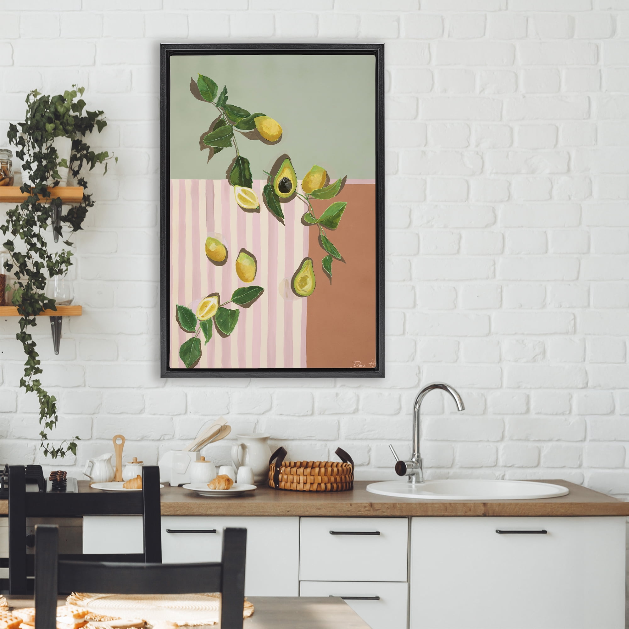 Stupell Industries Midcentury Avocado & Lemons Black Framed Floater Canvas Wall Art, design by Dani Heyward