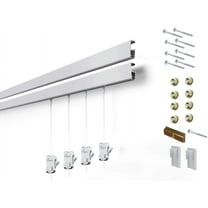 STAS Cliprail Pro Picture Hanging System Set - Covers 29.53 ft of Wall Space - Heavy Duty Picture Rail & Art Hanging Gallery Kit Without Nails - Home or Museum Matte Silver Rails, 12 Hooks & Cords
